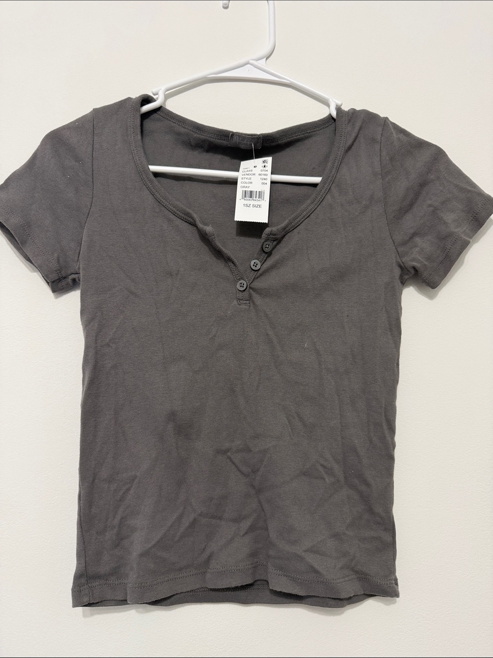 Brandy Melville Charcoal Gray Short Sleeve Henley Tee